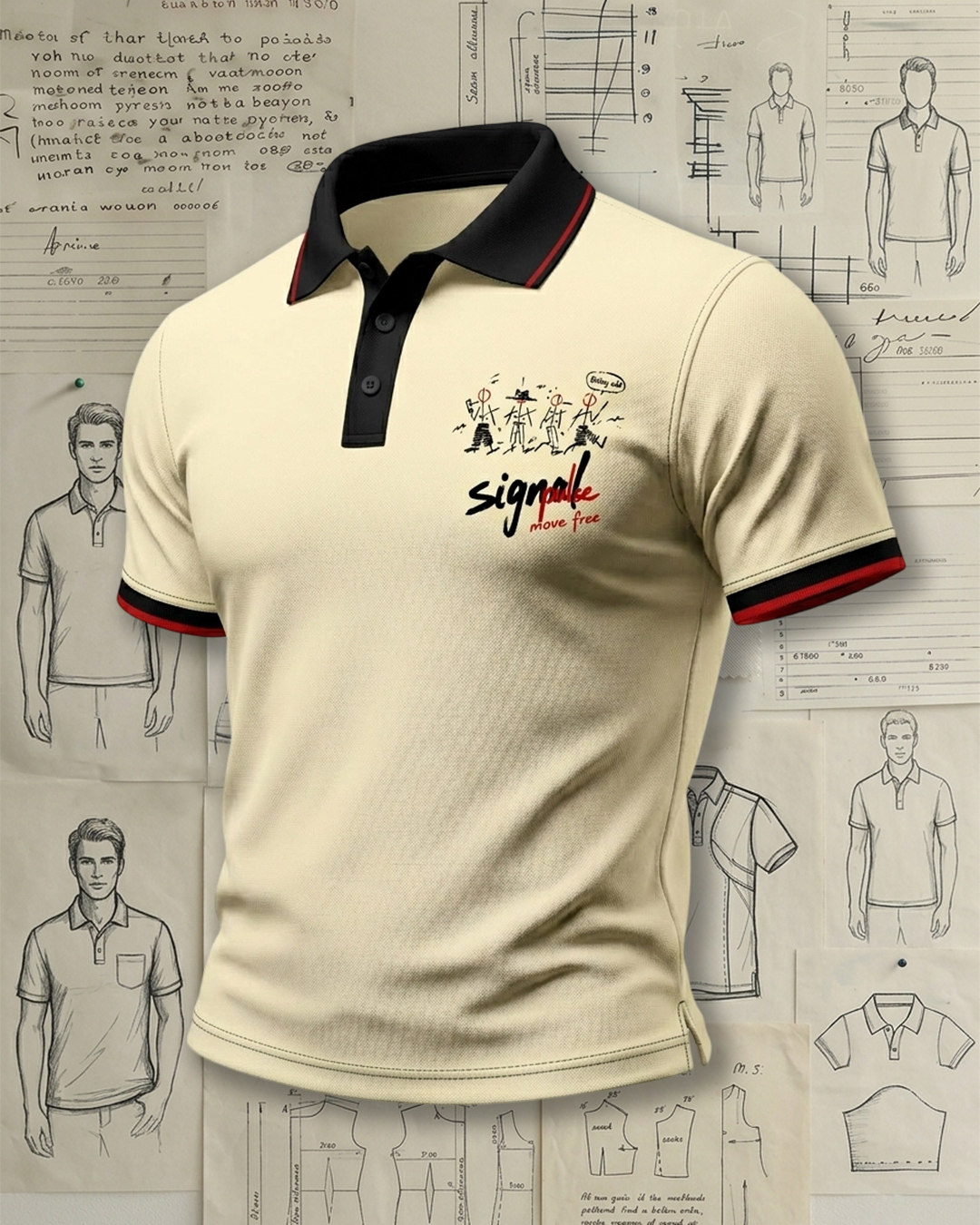 Sketch Art Print Men’s Polo