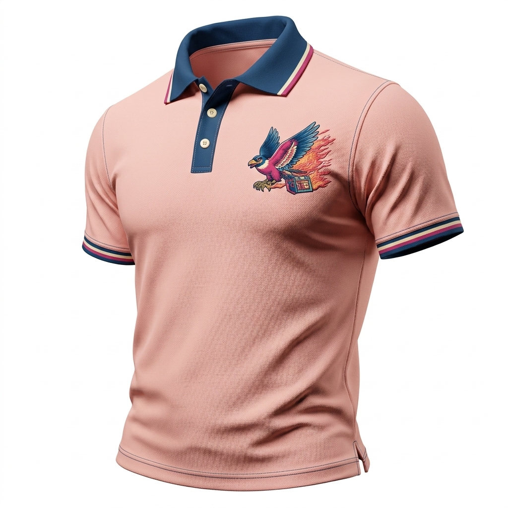 Retro Eagle Fire Graphic Pink Polo Shirt