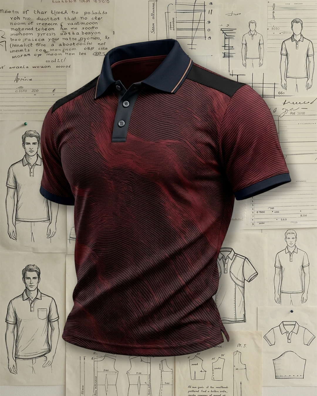 Black Red Curves Athletic Style Sports Polo Shirt