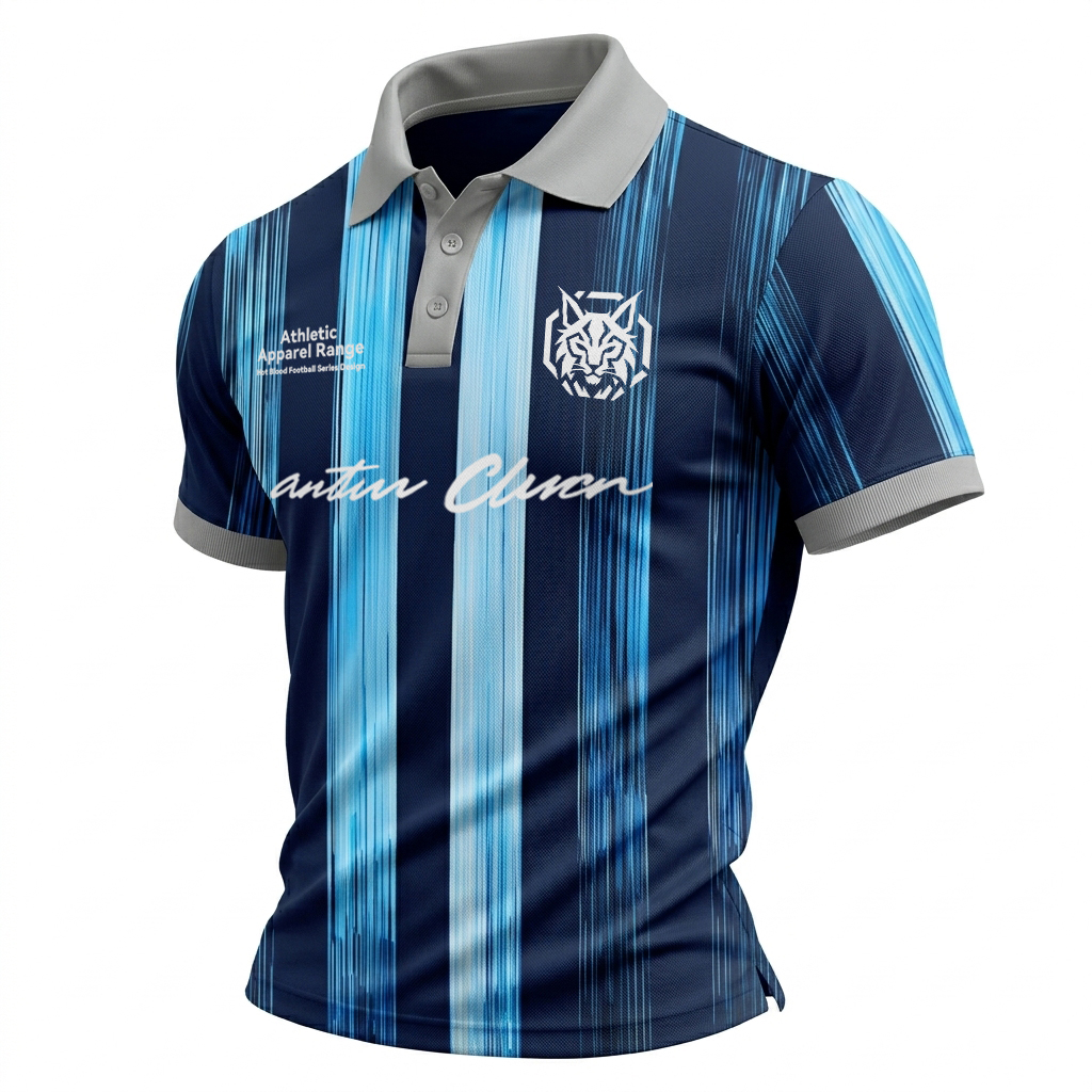 Navy Blue Vertical Stripes Athletic Style Sports Polo Shirt