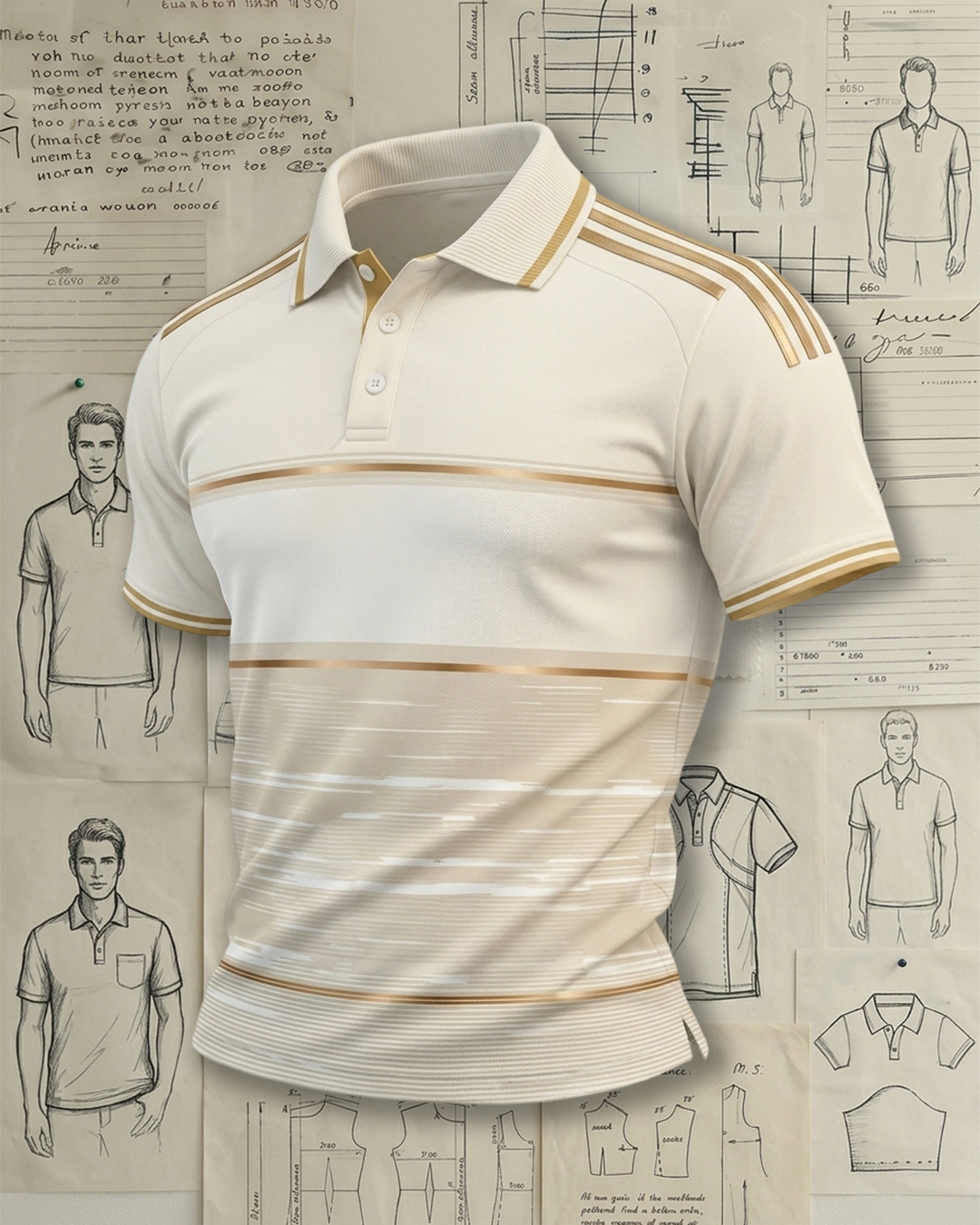Khaki & Gold Stripes Speed Lines Athletic Style Sports Polo Shirt