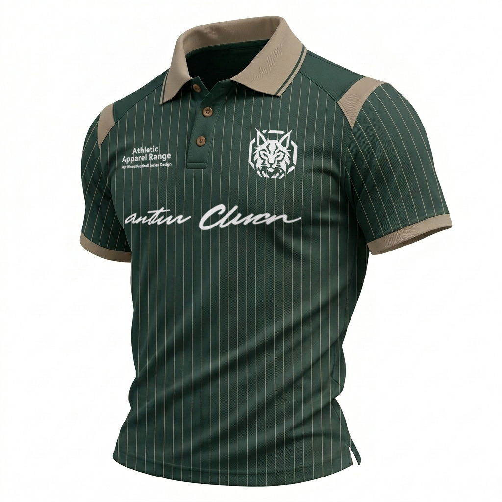 Dark Green & Khaki Stripes Patchwork Athletic Style Sports Polo Shirt