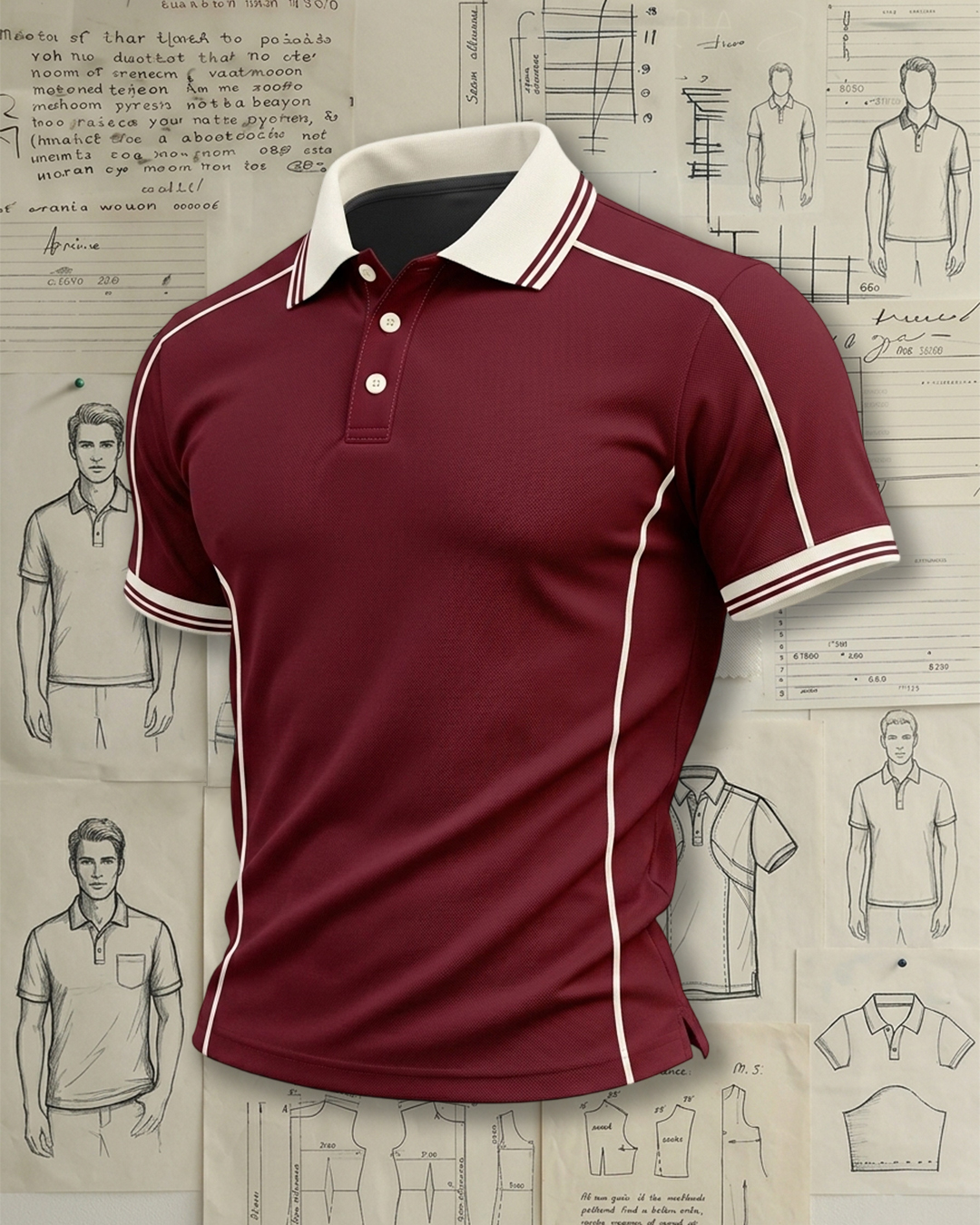 Rose Red & Cloud White Curves Athletic Style Sports Polo Shirt