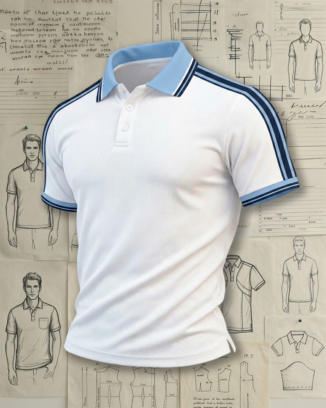 Cloud White & Ice Blue Stripes Athletic Style Sports Polo Shirt
