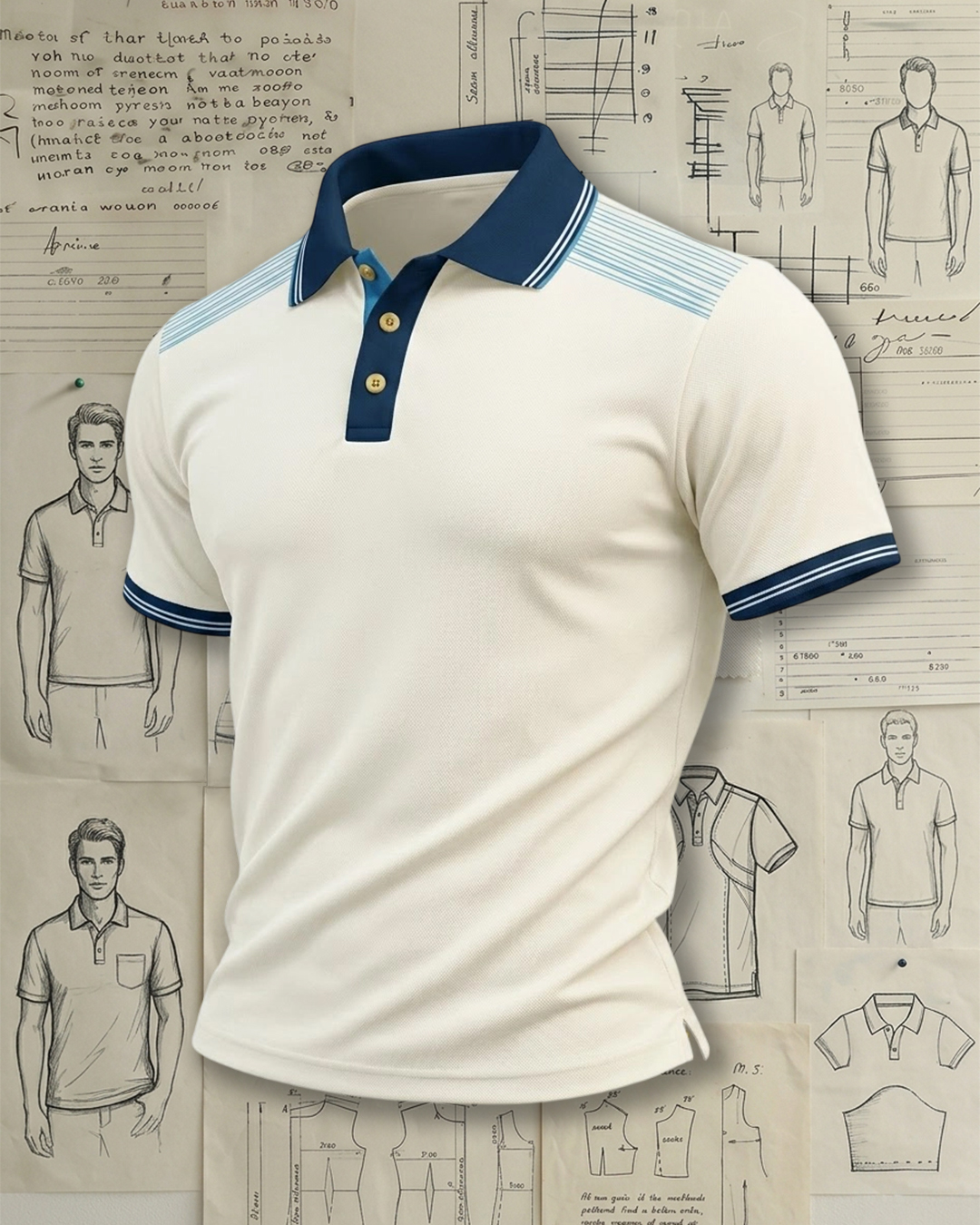 Cloud White & Ice Blue Patchwork Athletic Style Sports Polo Shirt