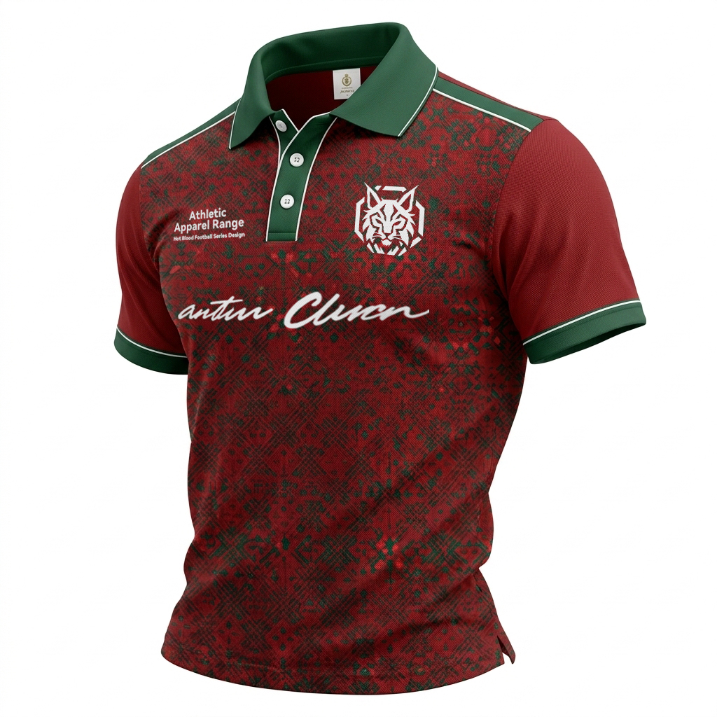 Wine Red & Olive Green Retro Totem Athletic Style Sports Polo Shirt