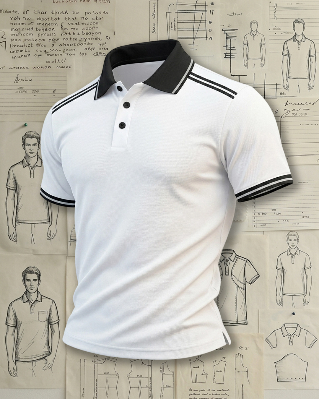 Cloud White & Black Stripes Athletic Style Sports Polo Shirt