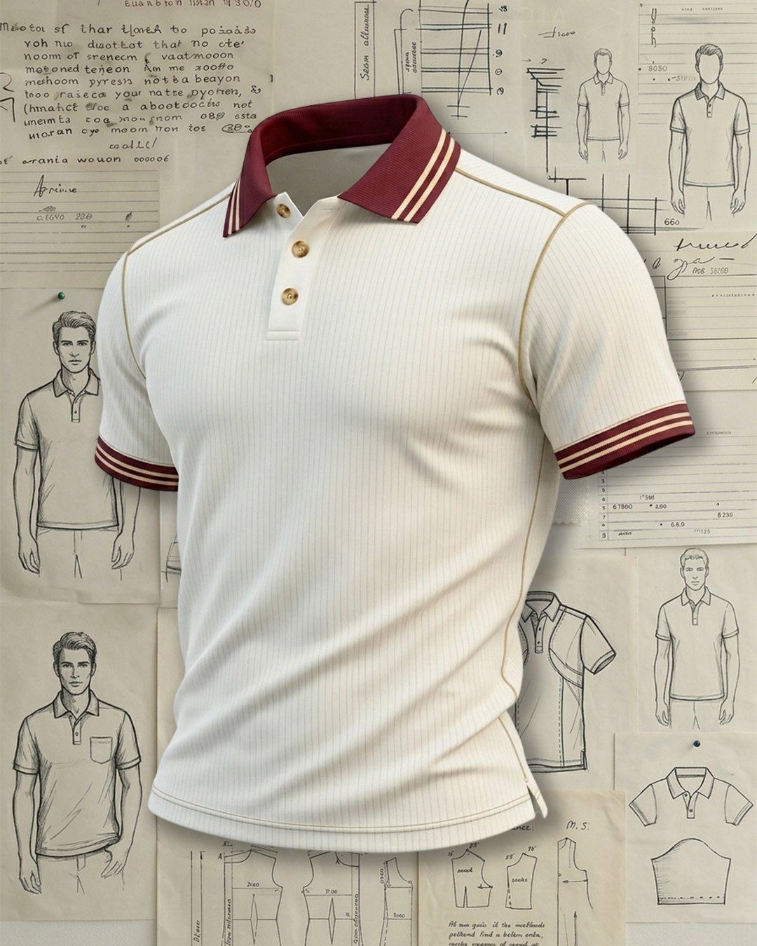 Cloud White & Sunset Red Patchwork  Athletic Style Sports Polo Shirt