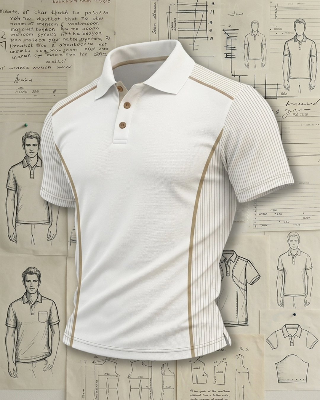 Cloud White & Earth Tone Stripes Athletic Style Sports Polo Shirt