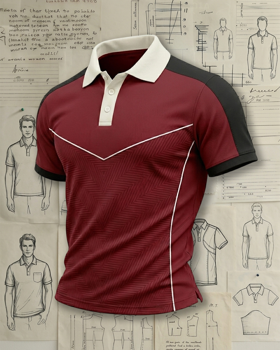 Red Wine & Arrow-Shaped Speed Lines Athletic Style Sports Polo Shirt.