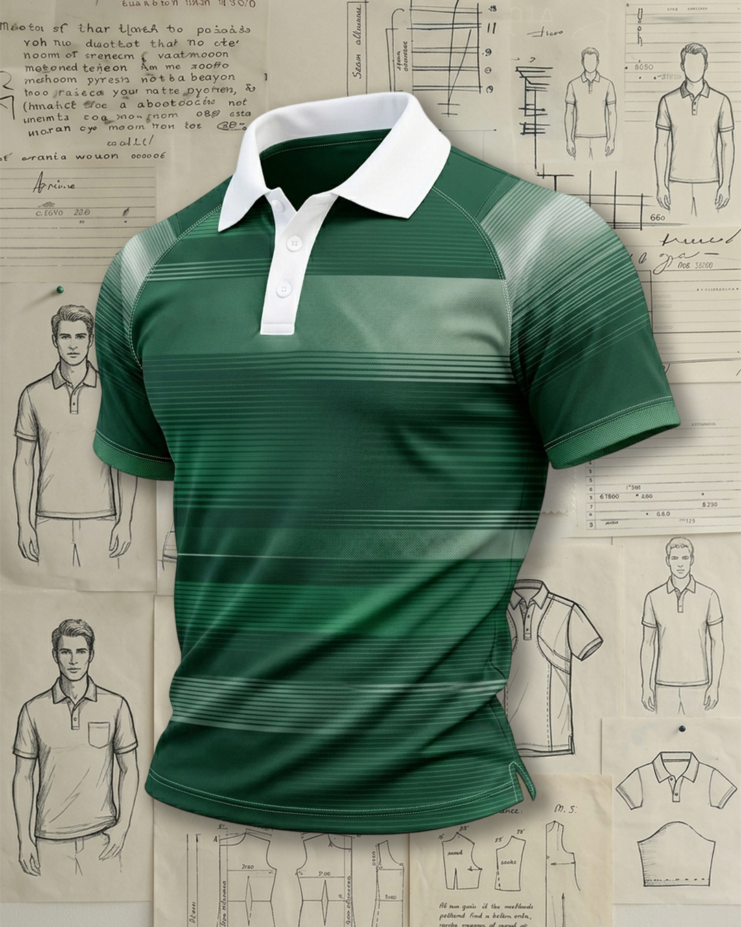Olive Green Speed Lines Athletic Style Sports Polo Shirt