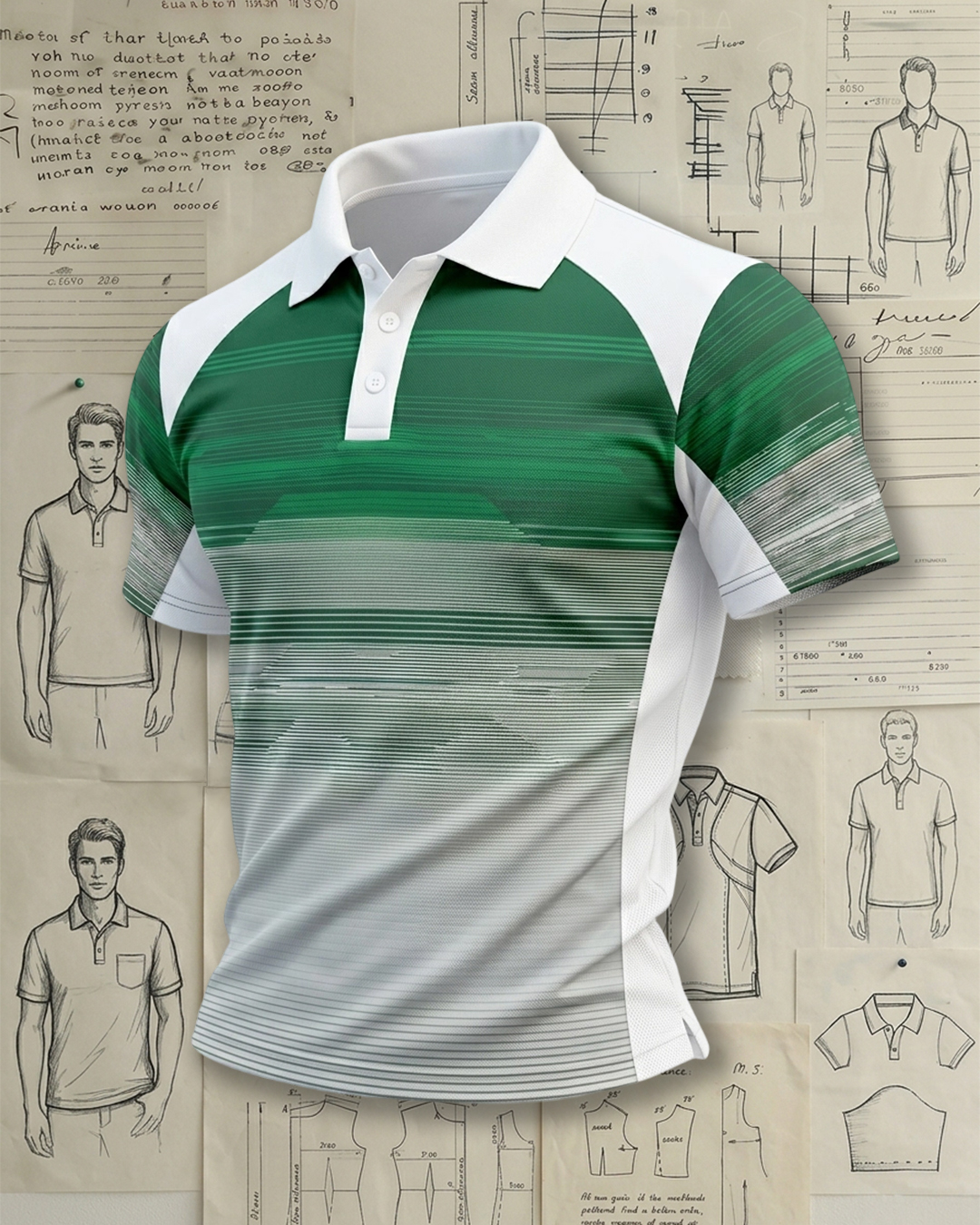 Cloud White & Olive Green Horizontal Stripes Athletic Style Sports Polo Shirt