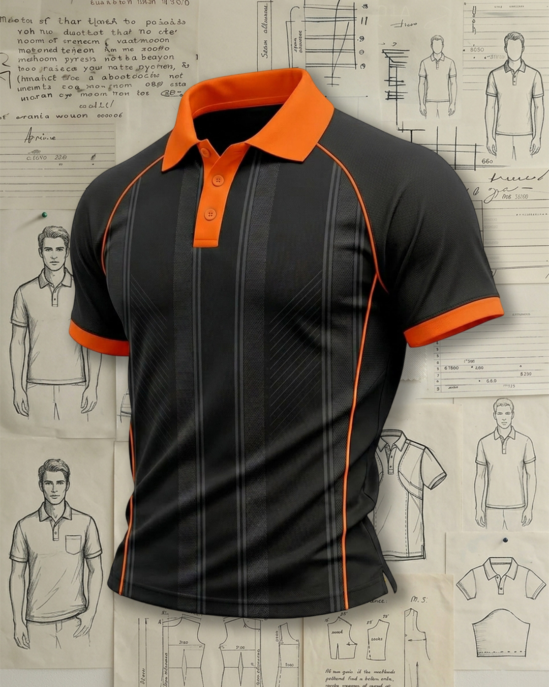 Coconut Black & Vibrant Orange Patchwork Athletic Style Sports Polo Shirt