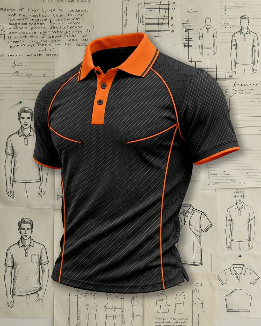 Coconut Black & Vibrant Orange Line Athletic Style Sports Polo Shirt