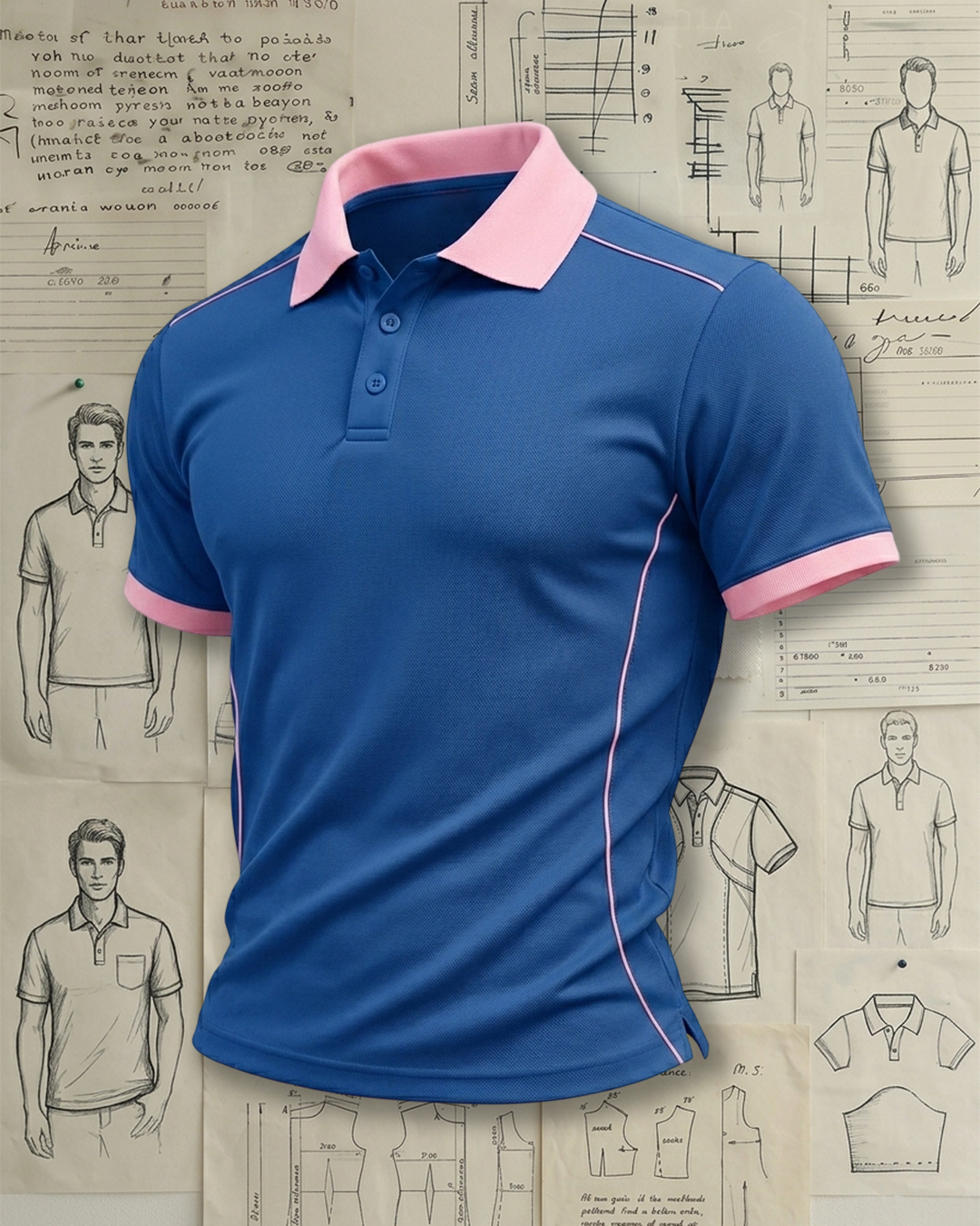 Blue & Pink Patchwork Athletic Style Sports Polo Shirt