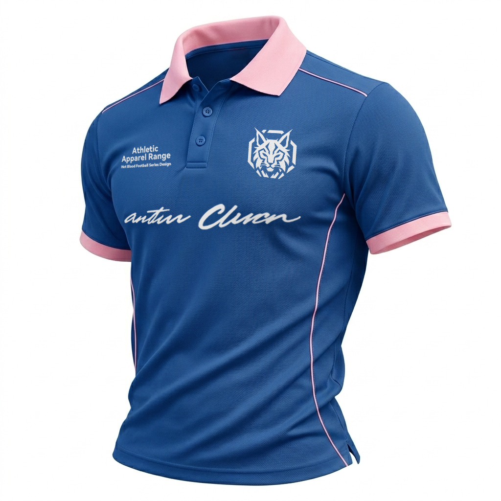 Blue & Pink Patchwork Athletic Style Sports Polo Shirt