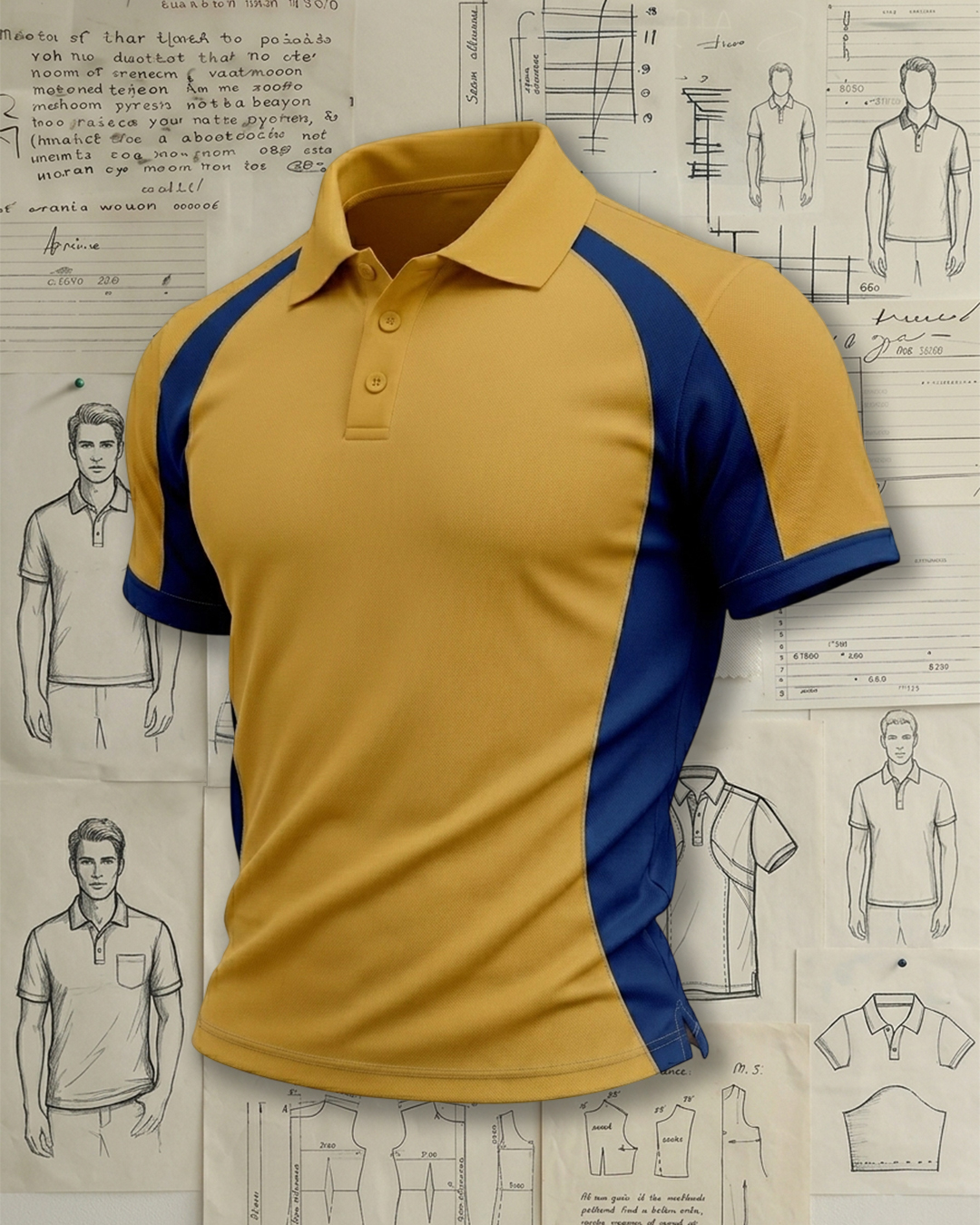 Earth Yellow & Sapphire Blue Curves Athletic Style Sports Polo Shirt