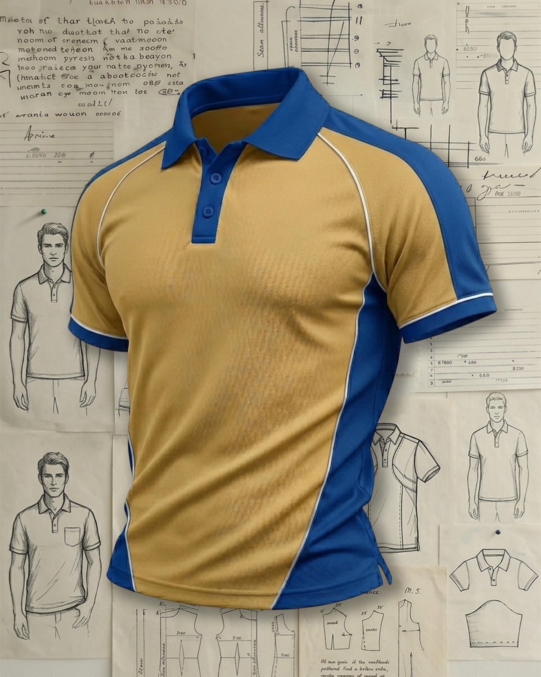 Earth Yellow Patchwork Sapphire Blue Athletic Style Sports Polo Shirt