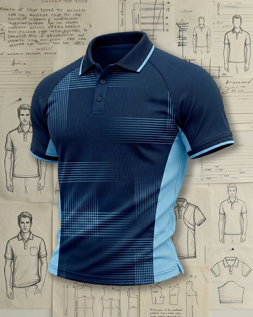 Dark Blue Crossed Stripes Athletic Style Sports Polo Shirt