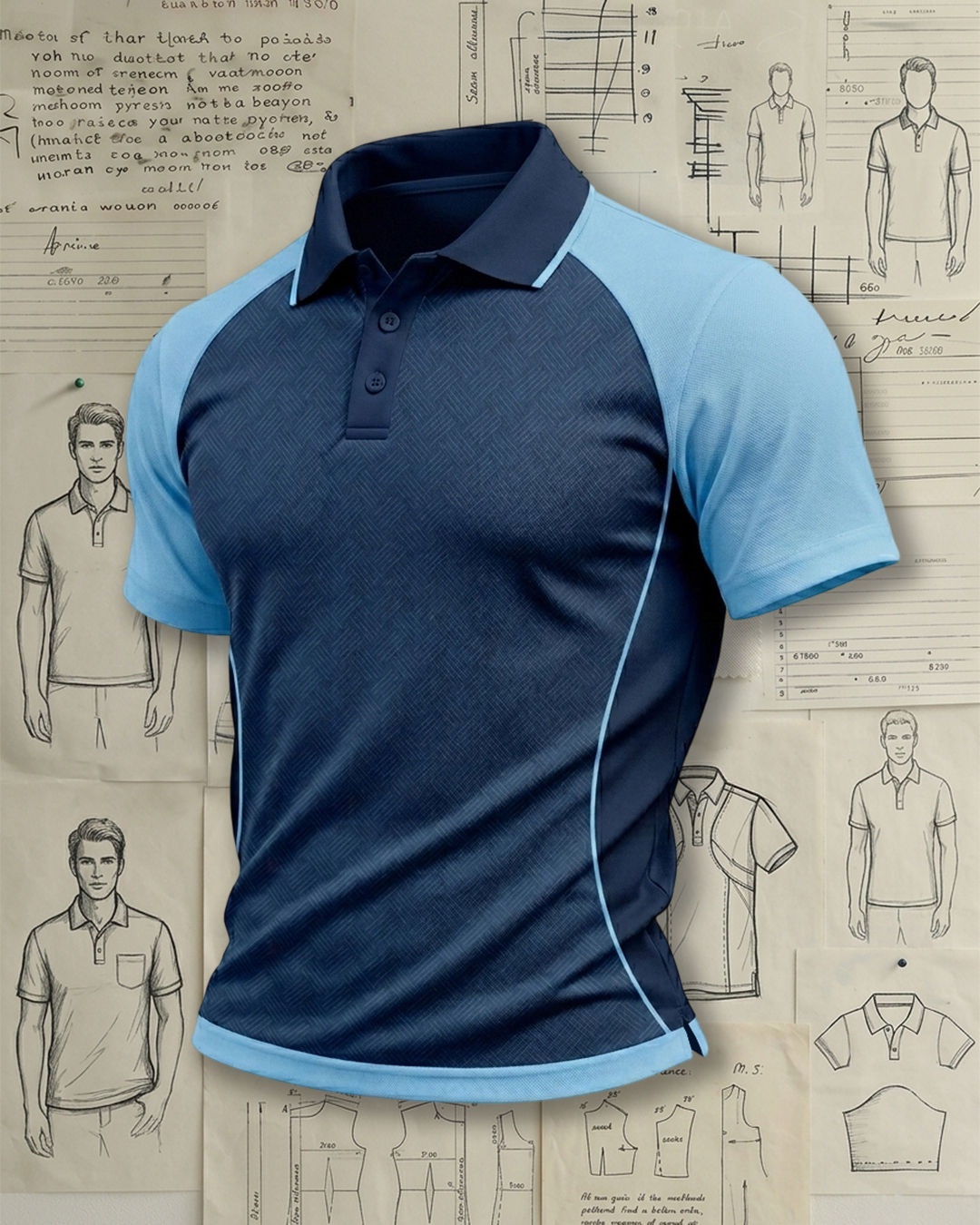Navy Blue Checkered Stripes Athletic Style Sports Polo Shirt