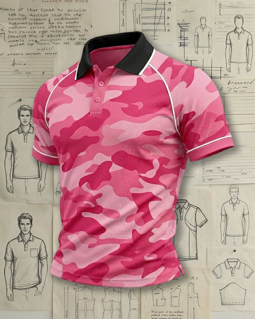 Pink Camo Athletic Style Sports Polo Shirt