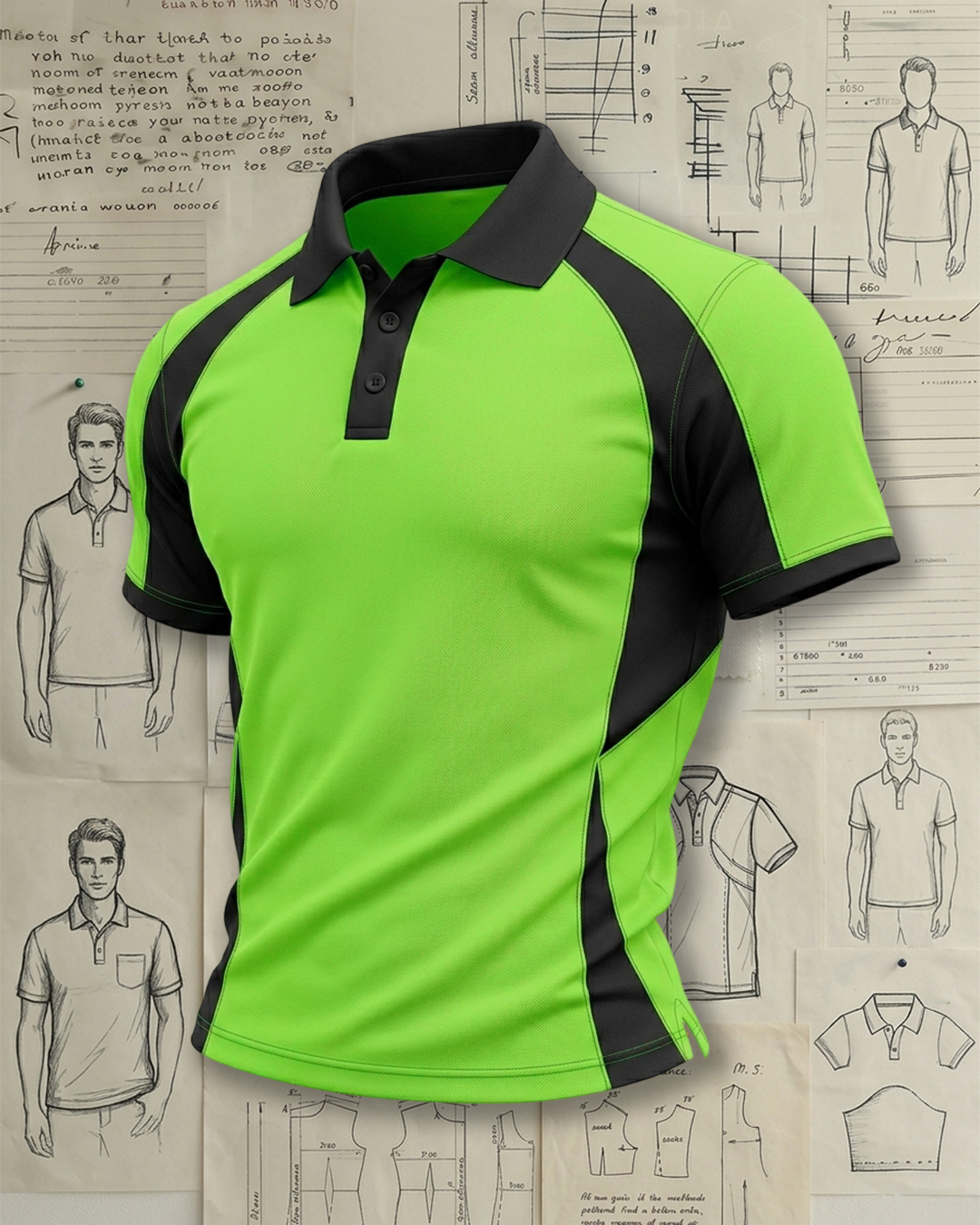 Neon Green Black Cat Curve Athletic Style Sports Polo Shirt