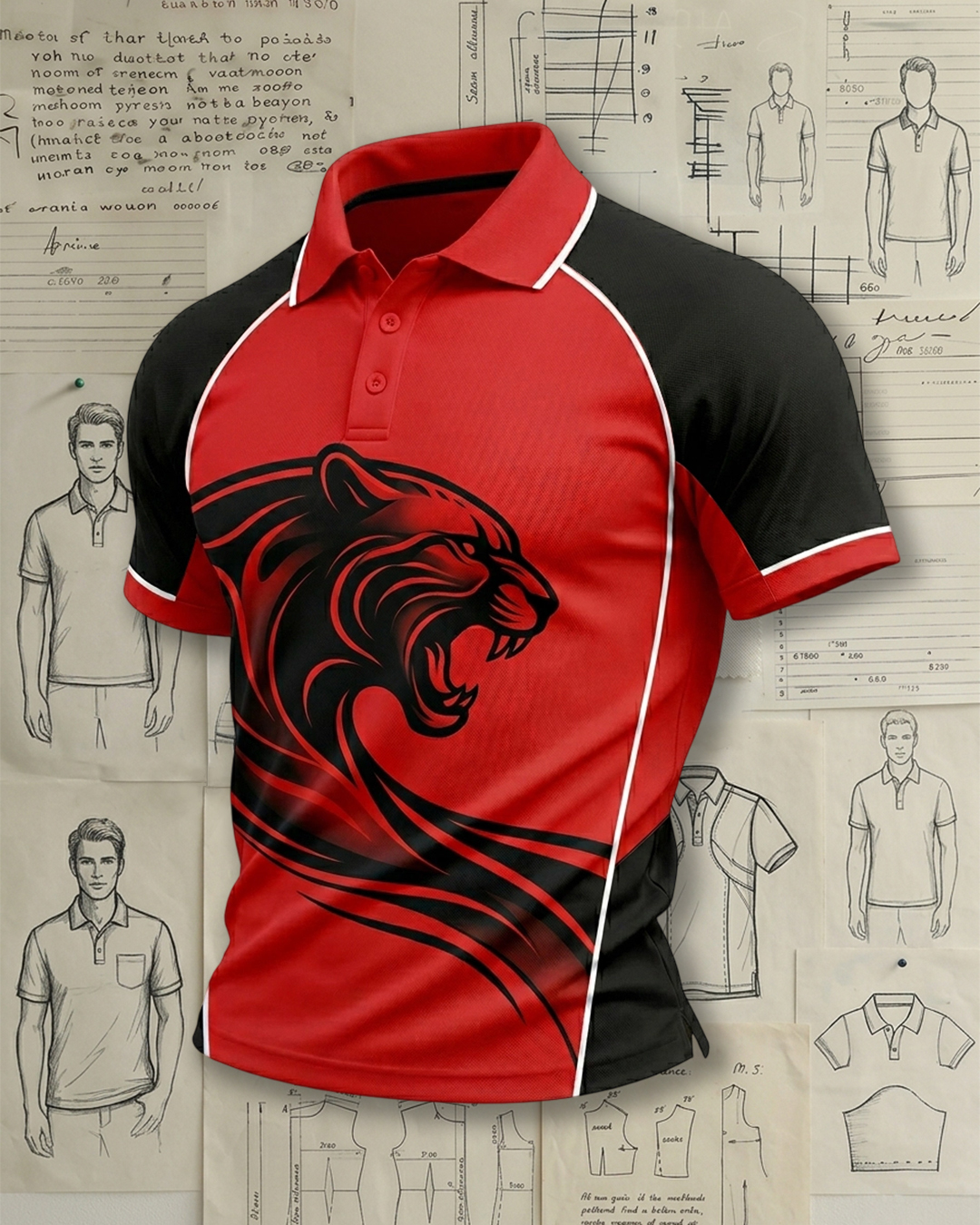 Red and Black Tigers Curve Athletic Style Sports Polo Shirt