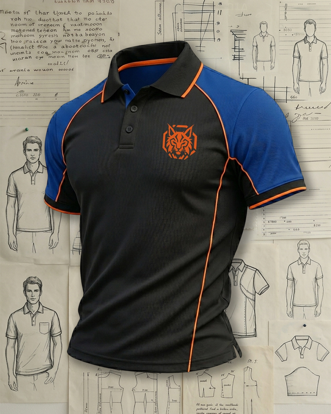 Men's Black and Blue Raglan Sleeve Sport Polo Shirt