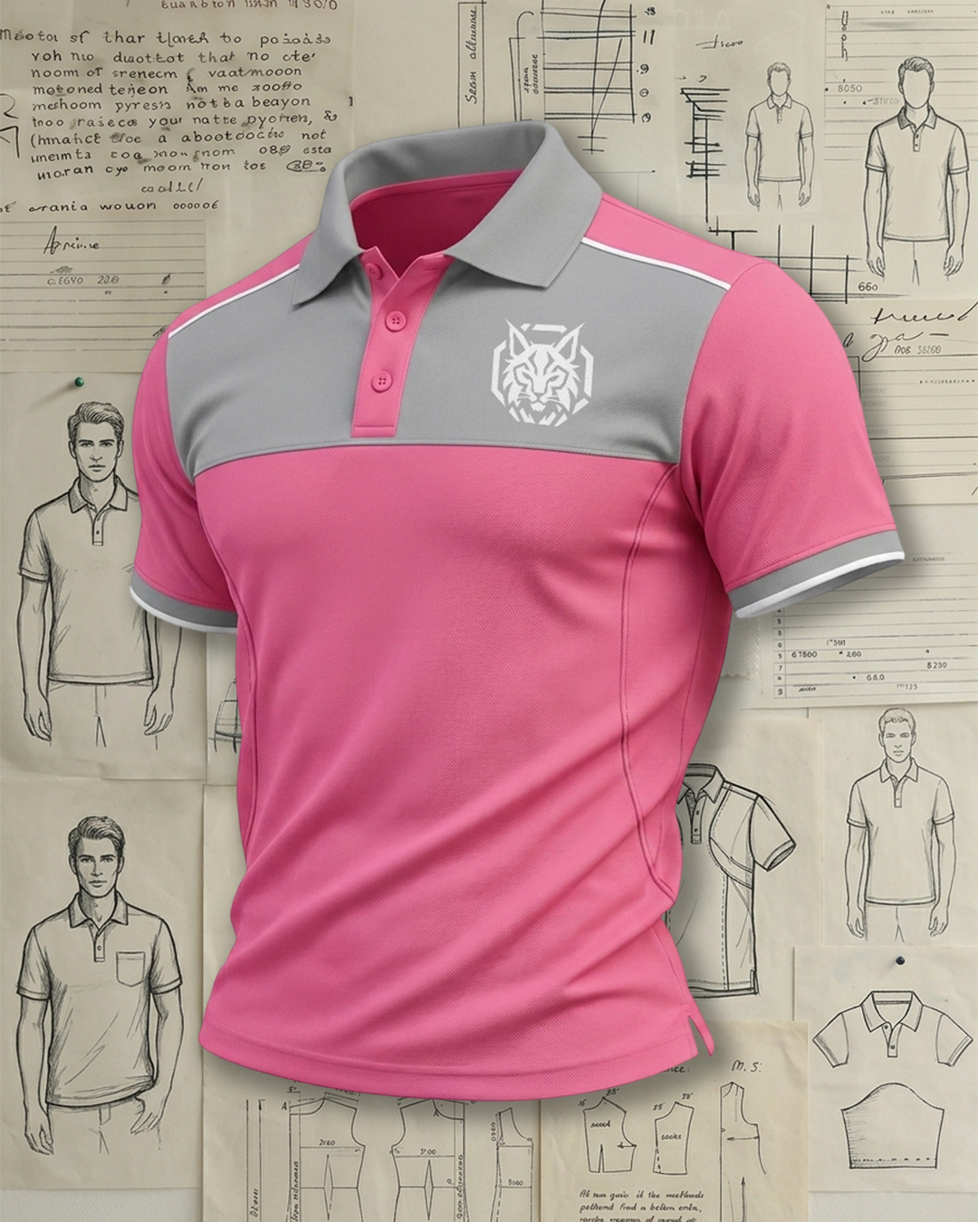 Men's Pink and Grey Paneled Sport Polo Shirt