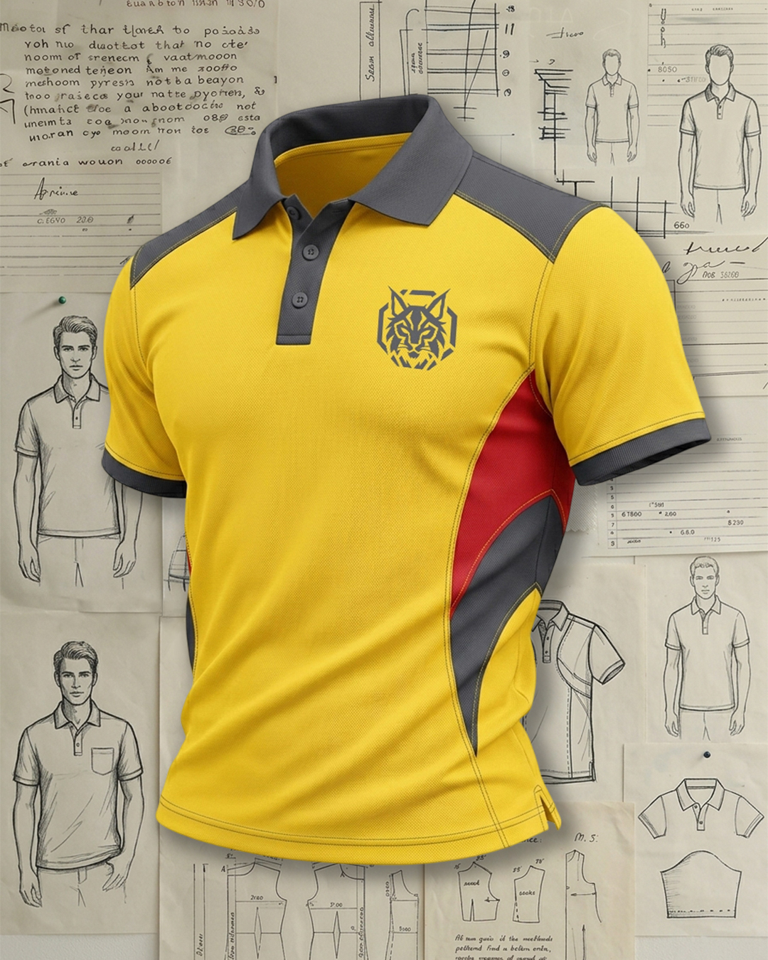 Men's Yellow, Grey and Red Color Block Performance Polo Shirt
