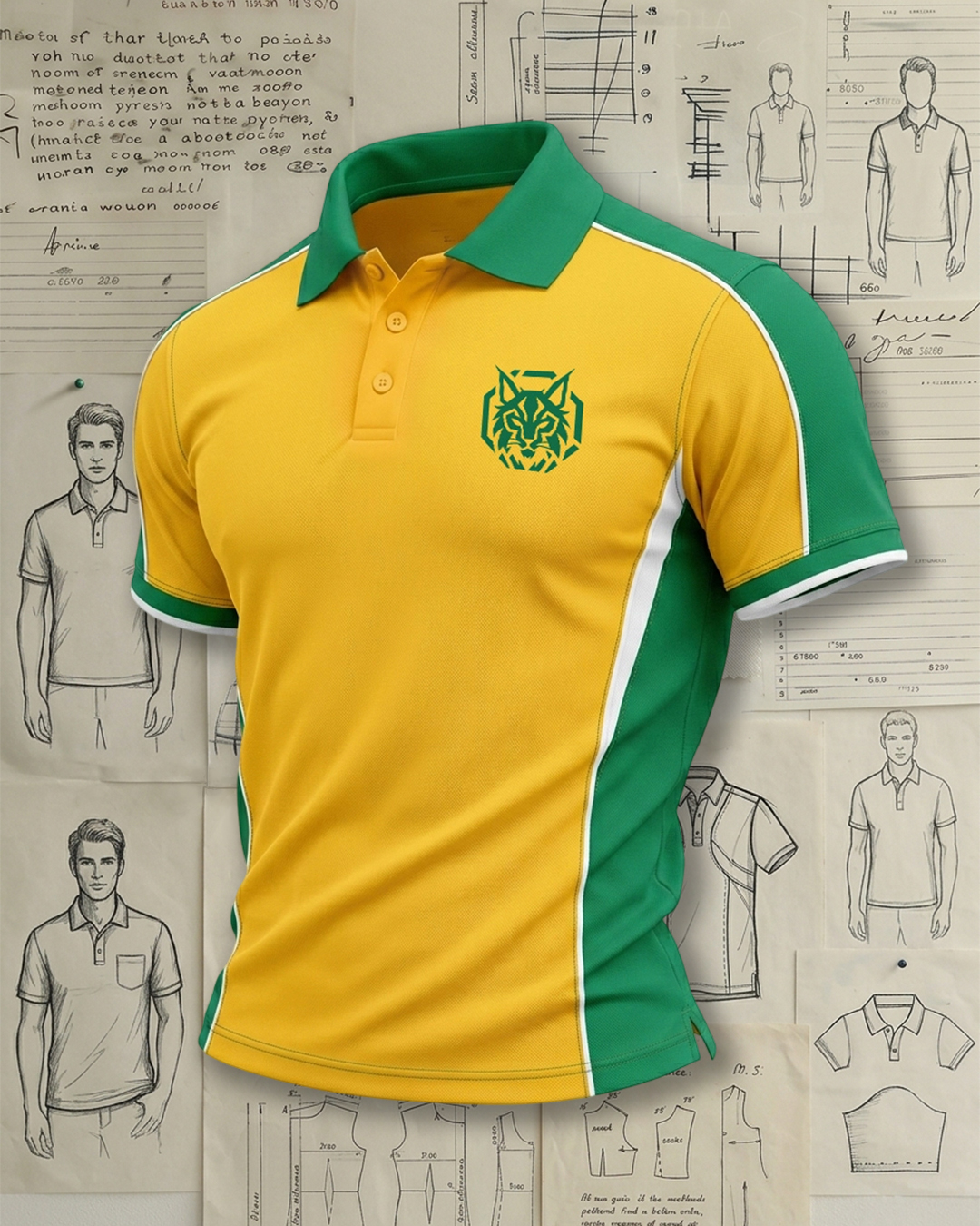 Men's Yellow and Green Raglan Sleeve Moisture-Wicking Sport Polo Shirt