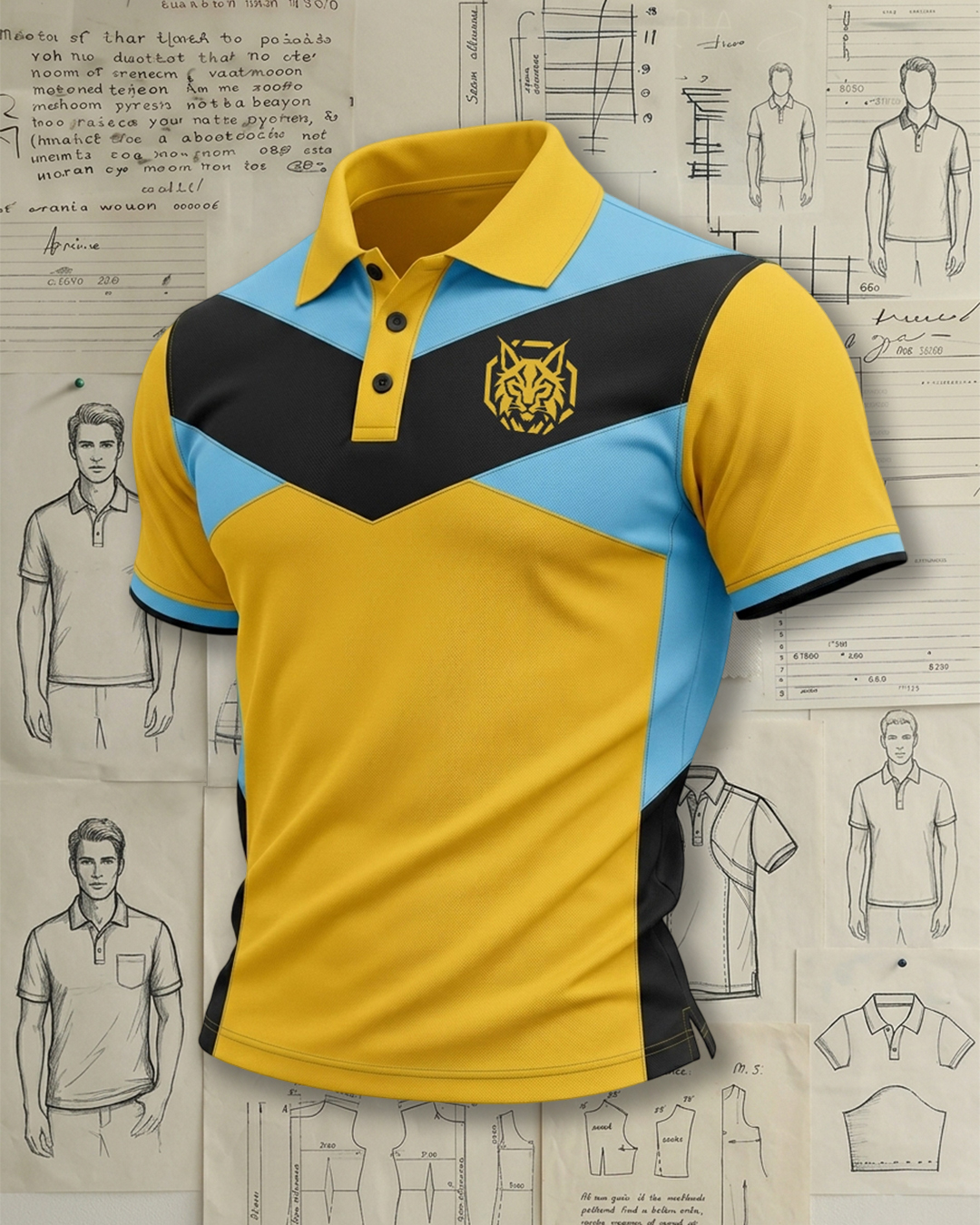 Men's Yellow, Black and Light Blue Chevron Sport Polo Shirt
