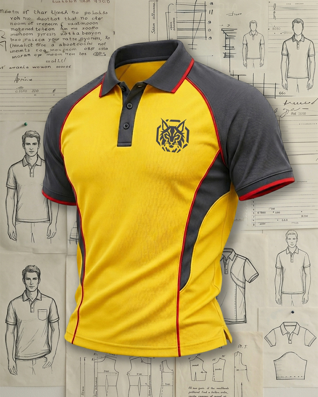Men's Yellow and Grey Sport Red Accent Stitching Polo Shirt with 