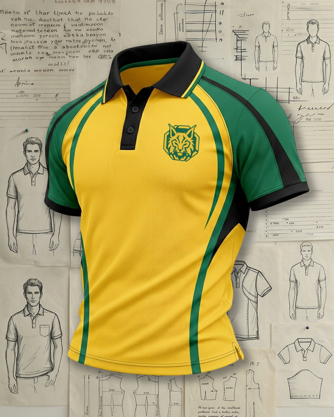 Men's Yellow and Green Color Block Sport Polo Shirt