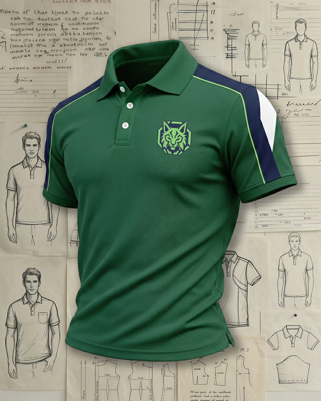 Men's Green and Navy Color Block Sport Contrast Trim Polo Shirt
