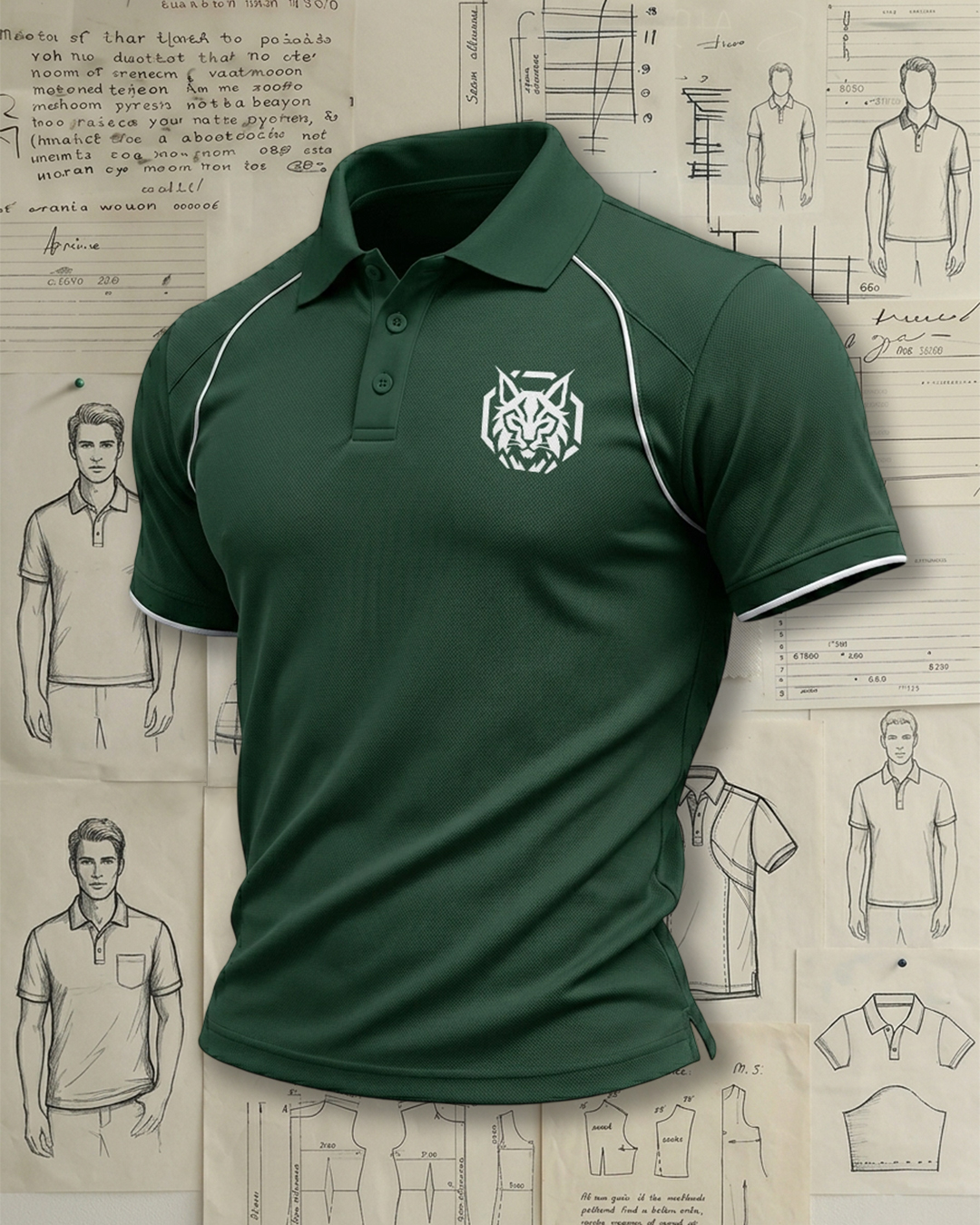 Men's Dark Green Sport White Contrast Stripe Accents Polo Shirt 