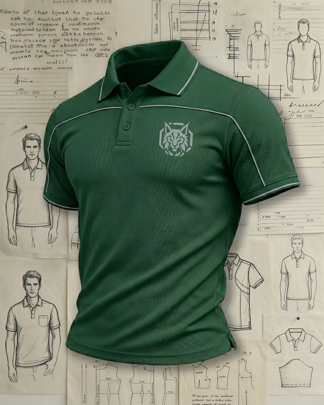 Men's Dark Green Athletic Grey and White Trim Details Polo Shirt 