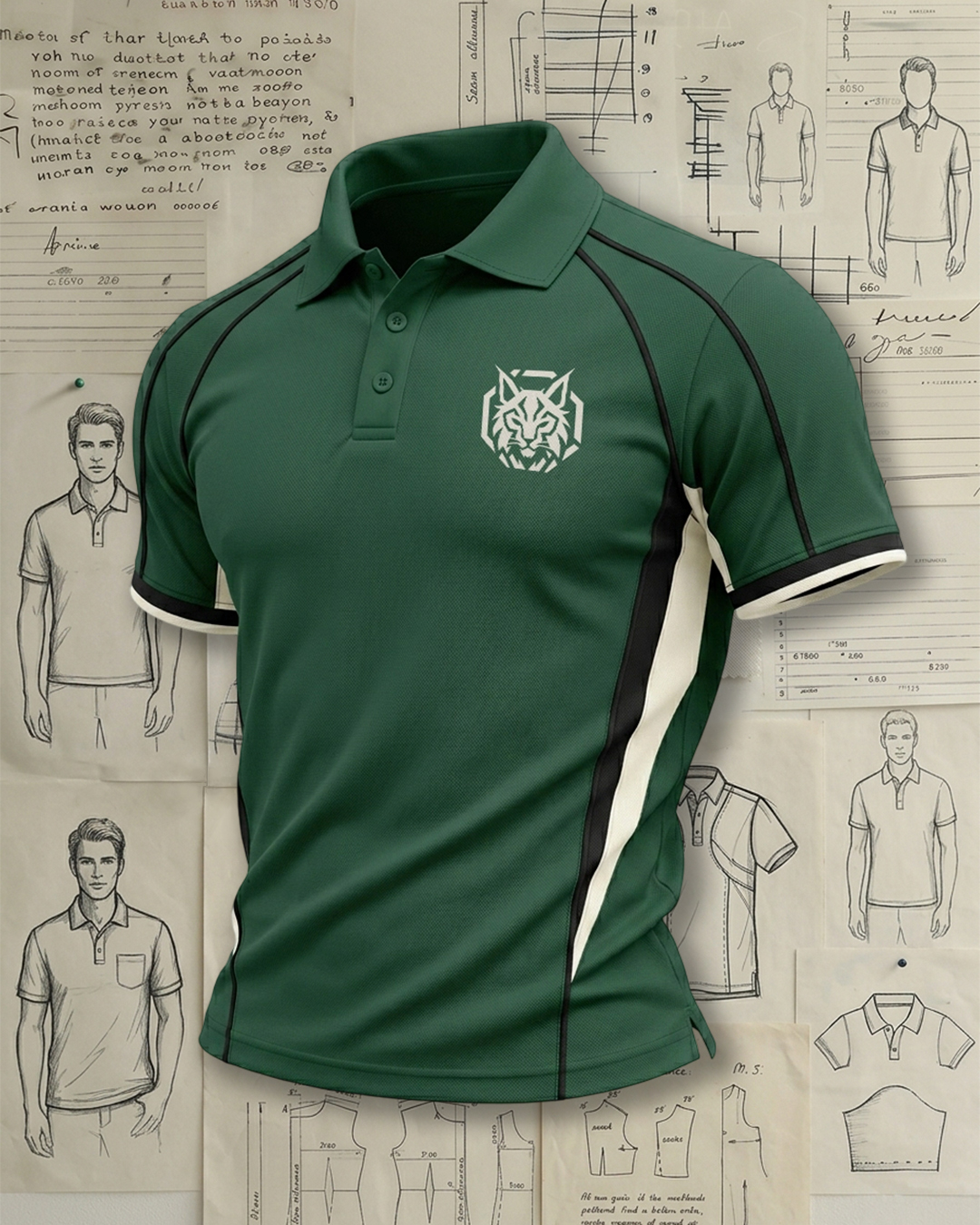 Men's Dark Green Sport Black and White Side Panel Accents Polo Shirt 