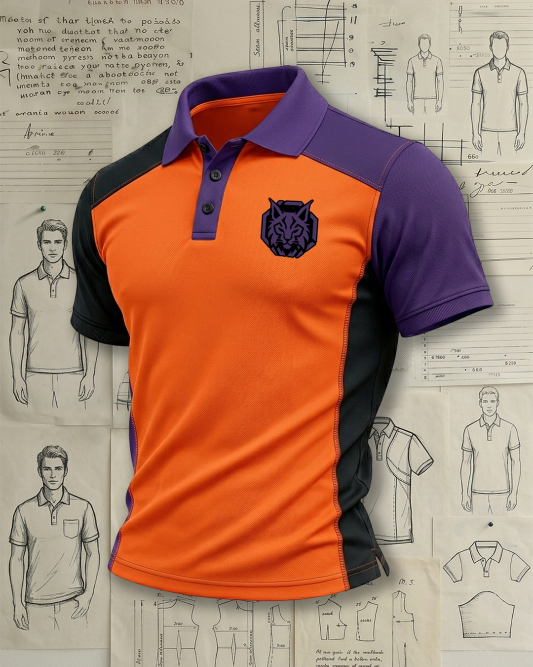 Men's Orange, Purple and Black Raglan Sleeve Performance Polo Shirt
