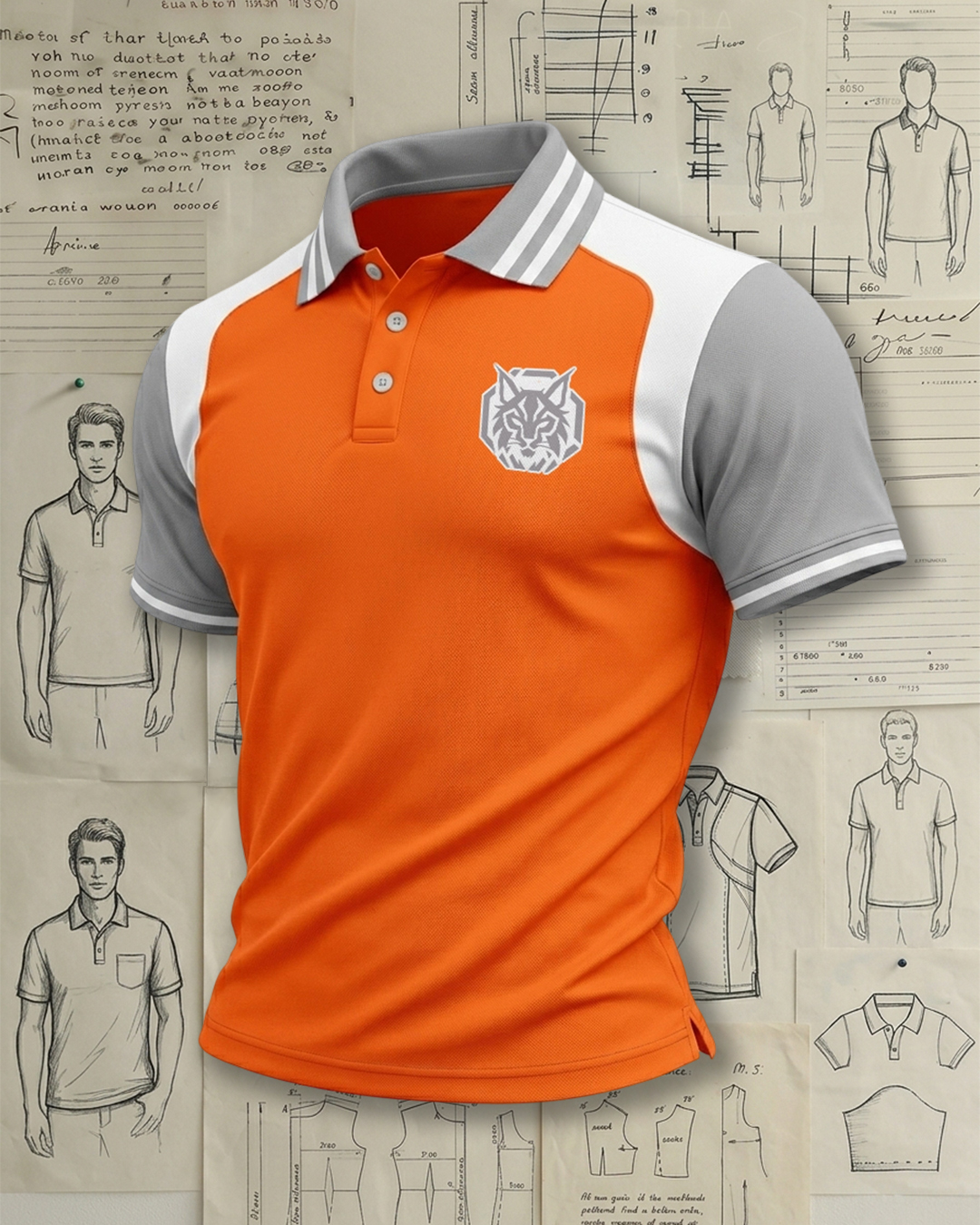 Men's Orange, Grey and White Raglan Sleeve Casual Sport Polo Shirt