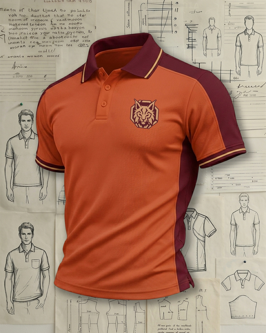 Men's Orange and Maroon Raglan Sleeve Sport Polo Shirt