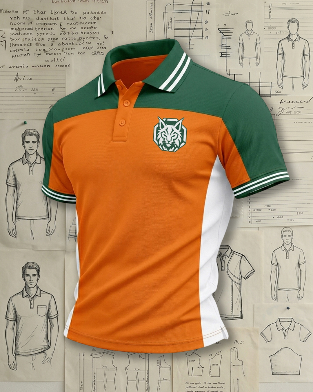 Men's Orange, Green and White Color Block Sport Polo Shirt