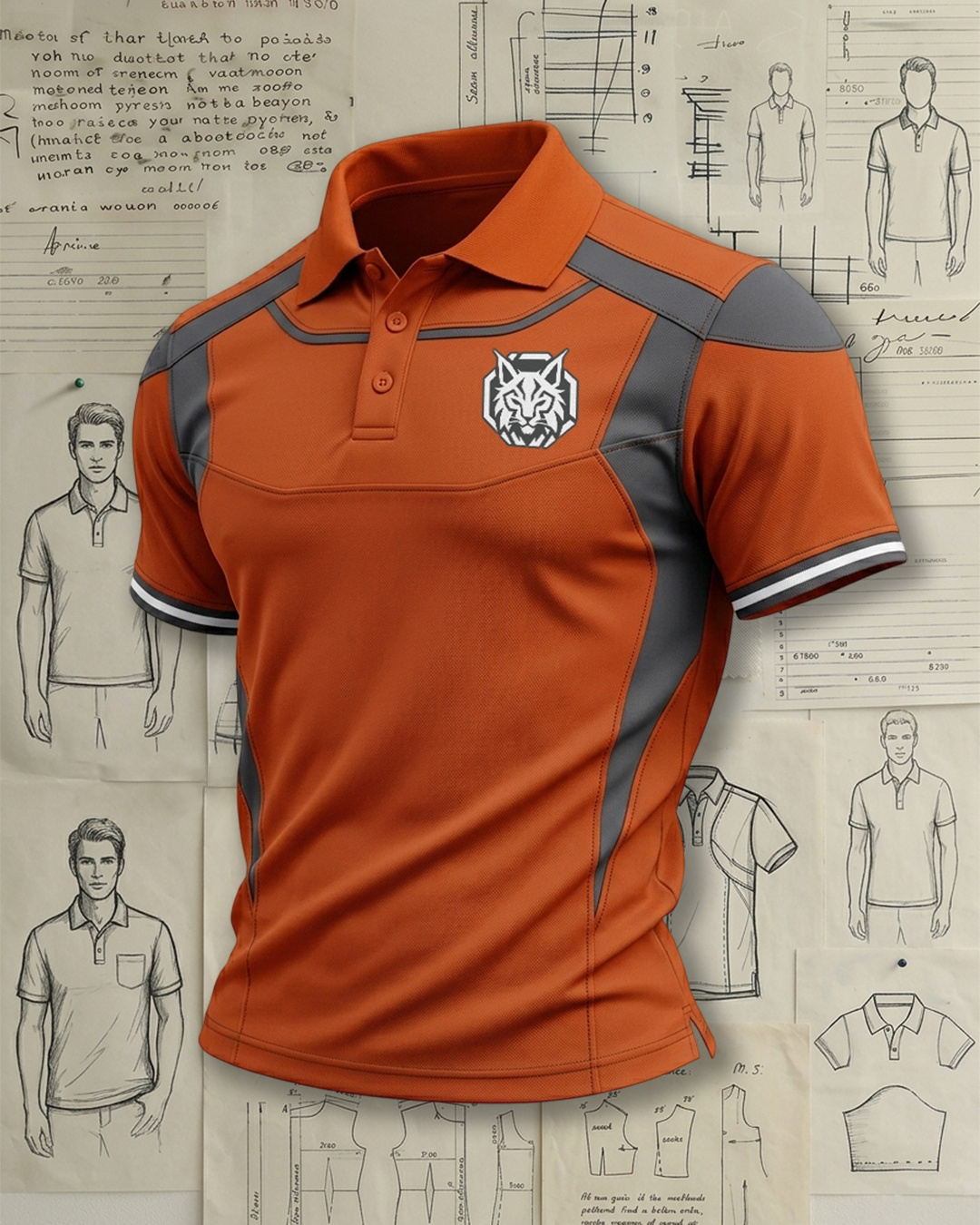 Men's Orange and Grey Paneled Performance Sport Polo Shirt