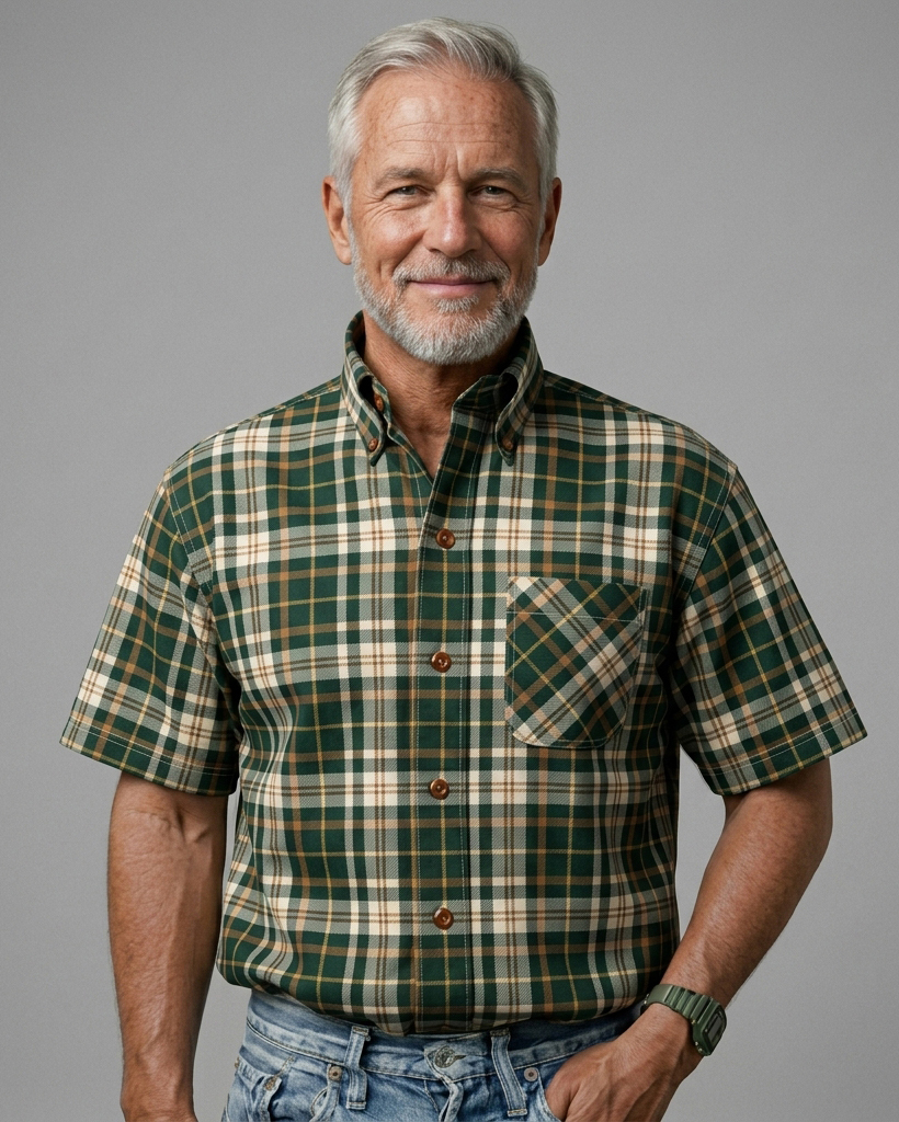 Forest Green Classic Plaid Short-Sleeve Casual Shirt