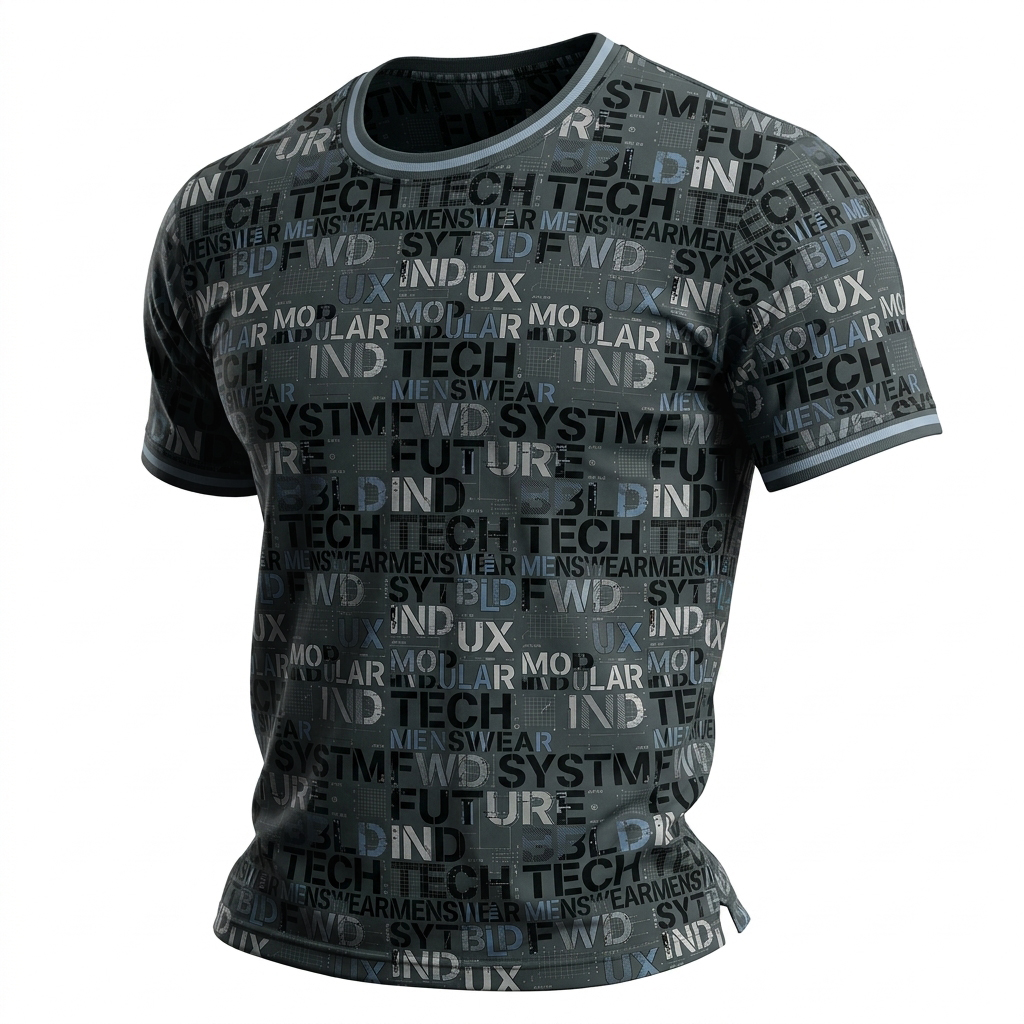 Men's Grey Techwear Typography Print Streetwear T-Shirt
