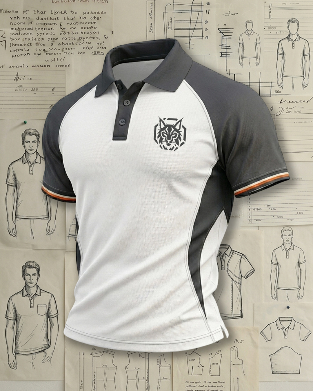 Men's White and Grey Raglan Sleeve Moisture-Wicking Polo Shirt