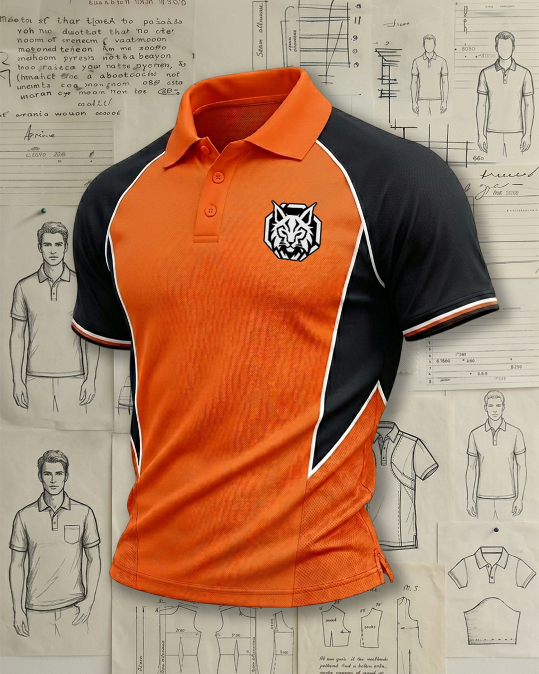 Men's Orange and Black Contrast Side Panel Sport Polo Shirt