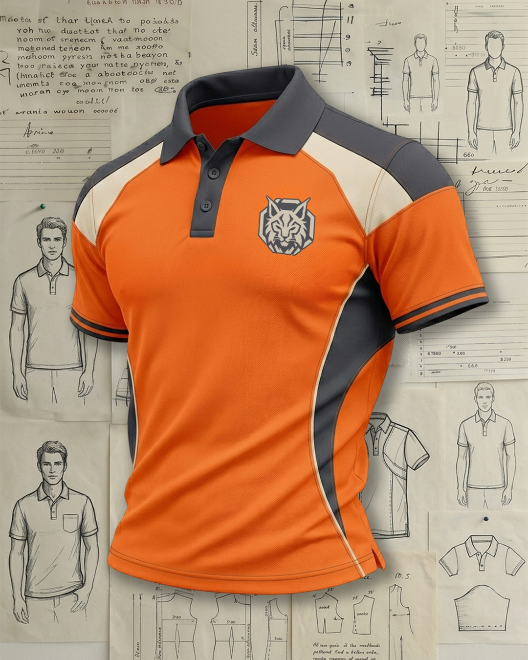 Men's Orange, Grey and Beige Color Block Sport Polo Shirt