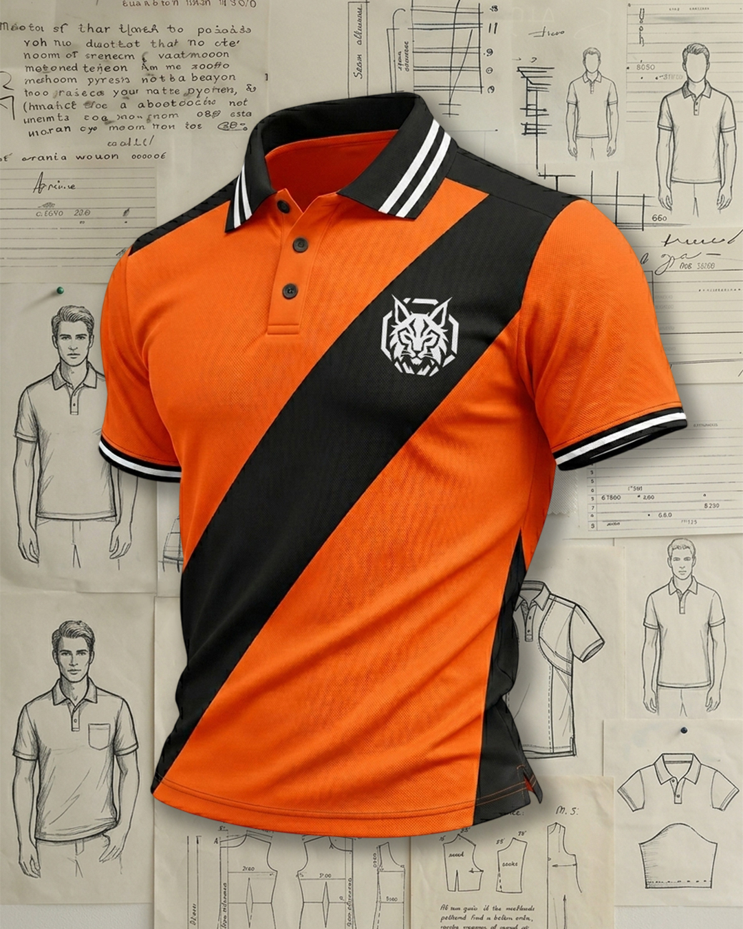 Men's Orange and Black Diagonal Stripe Sport Polo Shirt