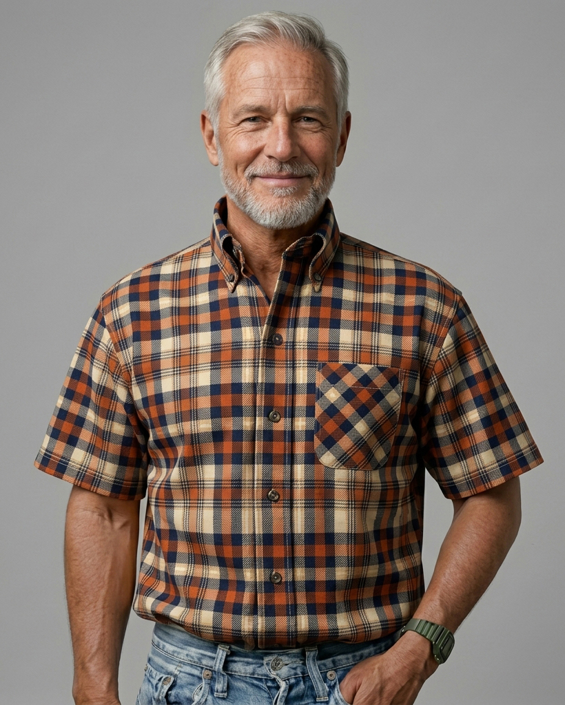 Autumn Harvest Orange Plaid Short-Sleeve Casual Shirt